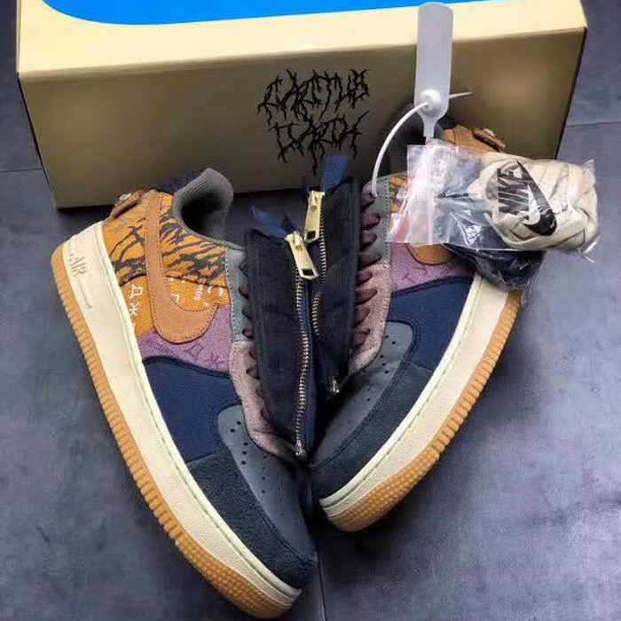 Travis Scott X Air Force 1 Low Zipper Cactus Jack Running Shoes-Black/Brown
