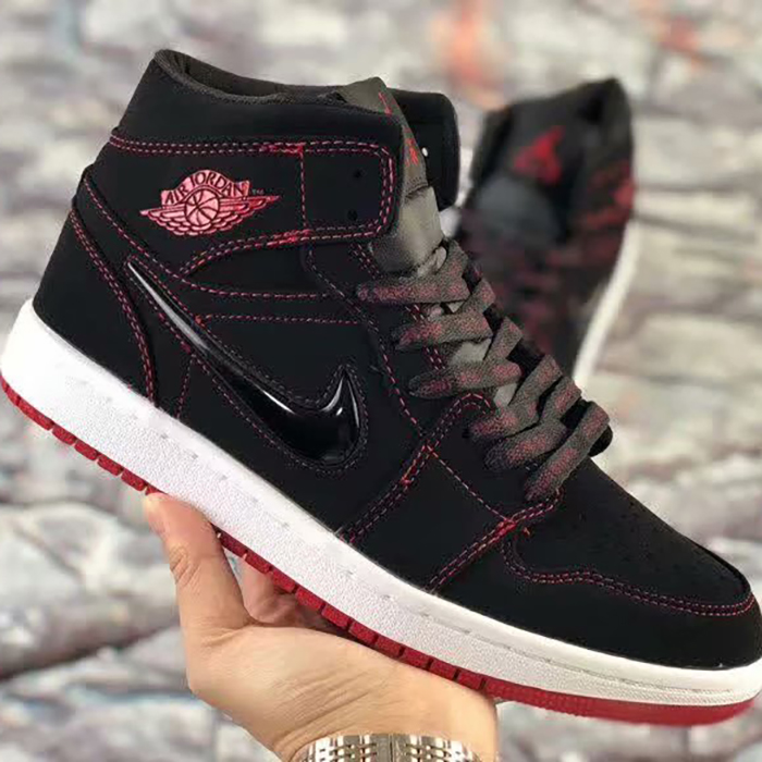 AIR JORDAN 1 MID AJ1 Basketball Shoes-Black/Red_72310