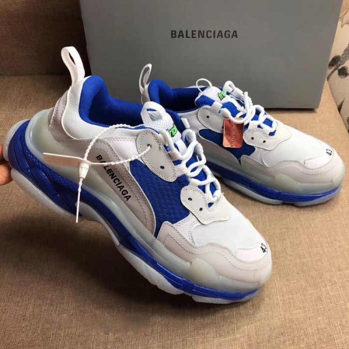 Balenciaga Triple-S Sneaker 17FW Clunky Sneaker ulzzang ins Running Shoes-White/Blue_19969