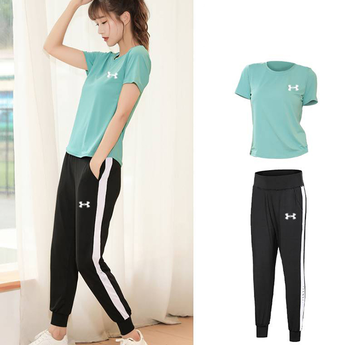 Under Armour 2 Piece Set Quick drying Yoga For Women's Running Fitness T-Shirt Sports Wear Fitness Clothing Women Training Set Pants Sport Suit-7331744