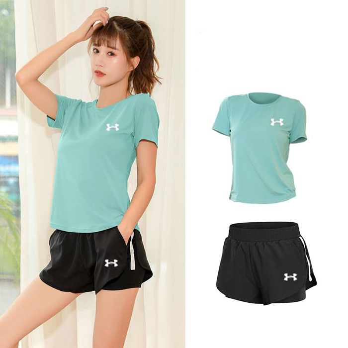 Under Armour 2 Piece Set Quick drying Yoga For Women's Running Fitness T-Shirt Sports Wear Fitness Clothing Women Training Set Pants Sport Suit-7659451