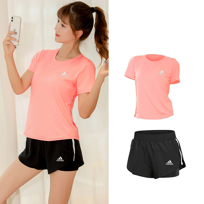 Adidas 2 Piece Set Quick drying Yoga For Women's Running Fitness T-Shirt Sports Wear Fitness Clothing Women Training Set Pants Sport Suit-6793045