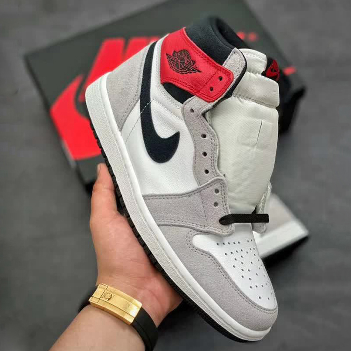 Crossover Air Jordan 1 Light Smoke Grey Running Shoes-White/Gray-2094342