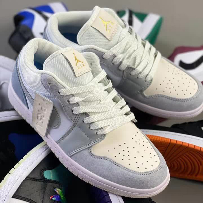 Crossover Air Jordan 1 Retro Low AJ1 Running Shoes-Gray/White-7539188