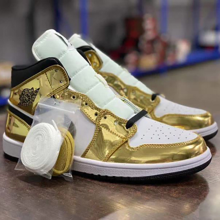 Crossover Air Jordan 1 Mid AJ1 Running Shoes-White/Gold-6111728
