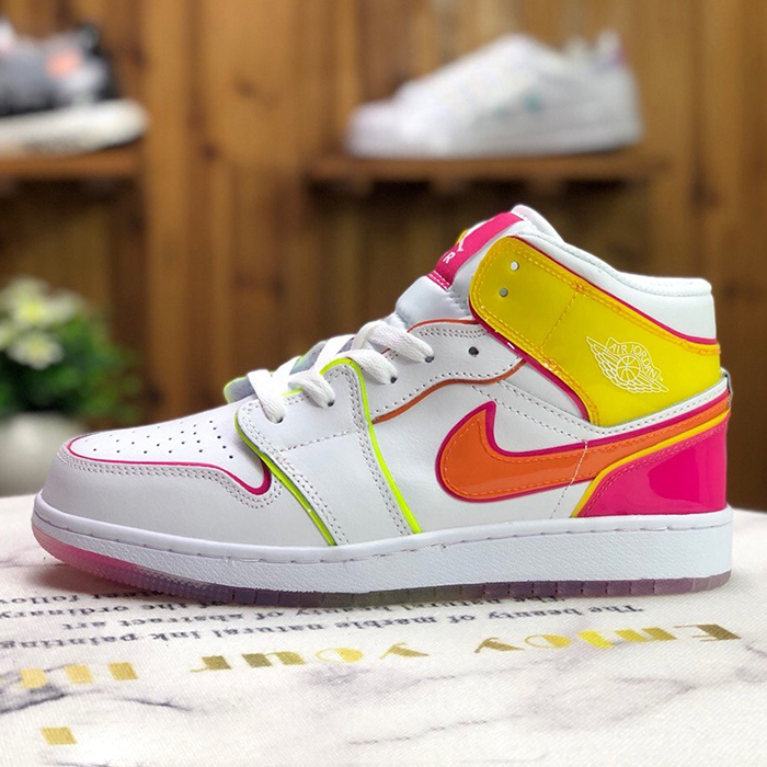 Crossover AIR JORDAN 1 MID SE AJ1 Running Shoes-White/Orange-1109827
