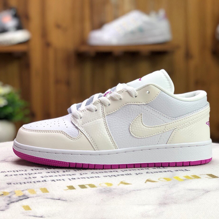 Crossover AIR JORDAN 1 MID GS AJ1 Running Shoes-White/Pink-6308371