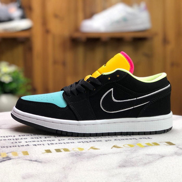 Crossover AIR JORDAN 1 LOW AJ1 UNC Running Shoes-Black/Yellow-3157800