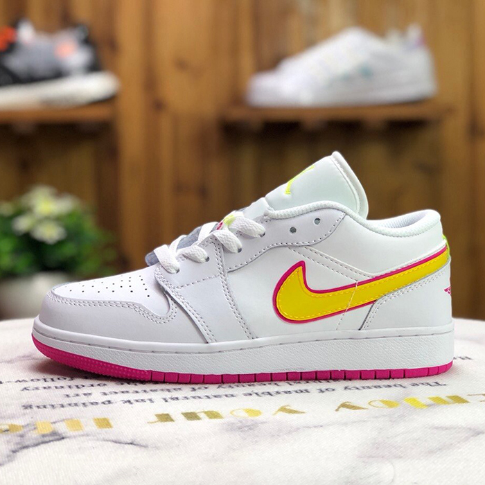 Crossover AIR JORDAN 1 LOW AJ1 UNC Running Shoes-White/Yellow-5839659