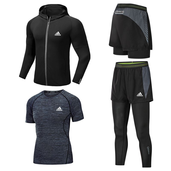 Adidas 4 Piece Set Quick drying For men's Running Fitness Sports Wear Fitness Clothing men Training Set Sport Suit-9679347