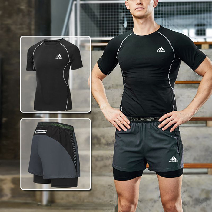 Adidas 2 Piece Set Quick drying For men's Running Fitness Sports Wear Fitness Clothing men Training Set Sport Suit-3740766