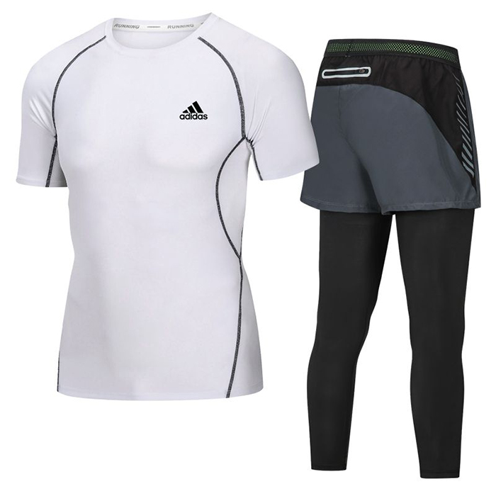 Adidas 2 Piece Set Quick drying For men's Running Fitness Sports Wear Fitness Clothing men Training Set Sport Suit-3754595