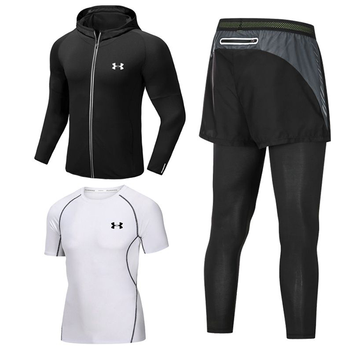 Under Armour 3 Piece Set Quick drying For men's Running Fitness Sports Wear Fitness Clothing men Training Set Sport Suit-9453315