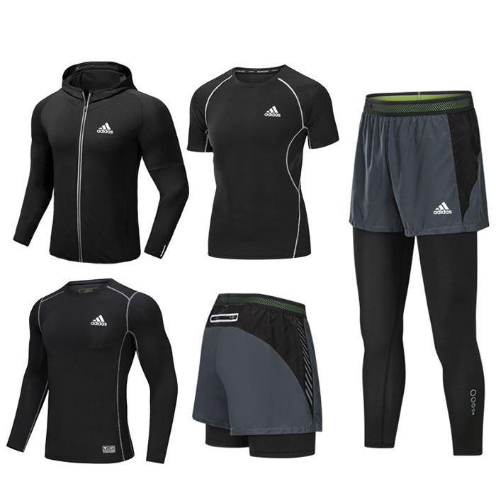 Adidas 5 Piece Set Quick drying For men's Running Fitness Sports Wear Fitness Clothing men Training Set Sport Suit-7996308