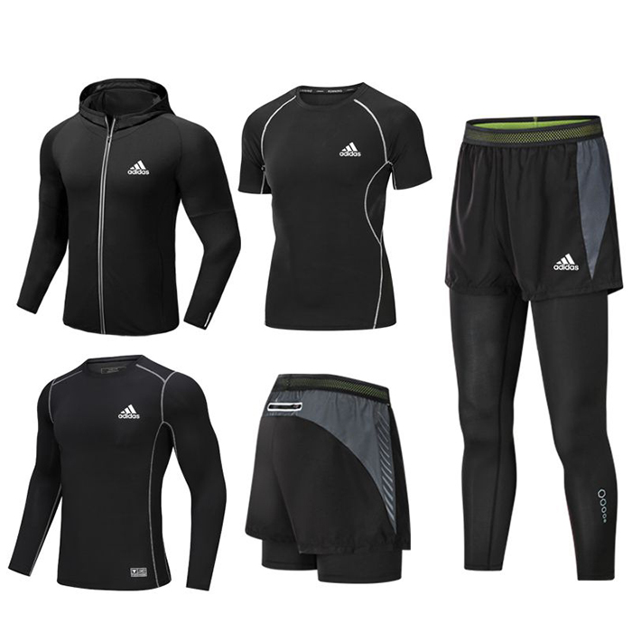 Adidas 5 Piece Set Quick drying For men's Running Fitness Sports Wear Fitness Clothing men Training Set Sport Suit-7272933