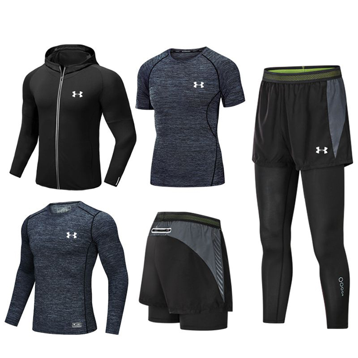 Under Armour 5 Piece Set Quick drying For men's Running Fitness Sports Wear Fitness Clothing men Training Set Sport Suit-5932731