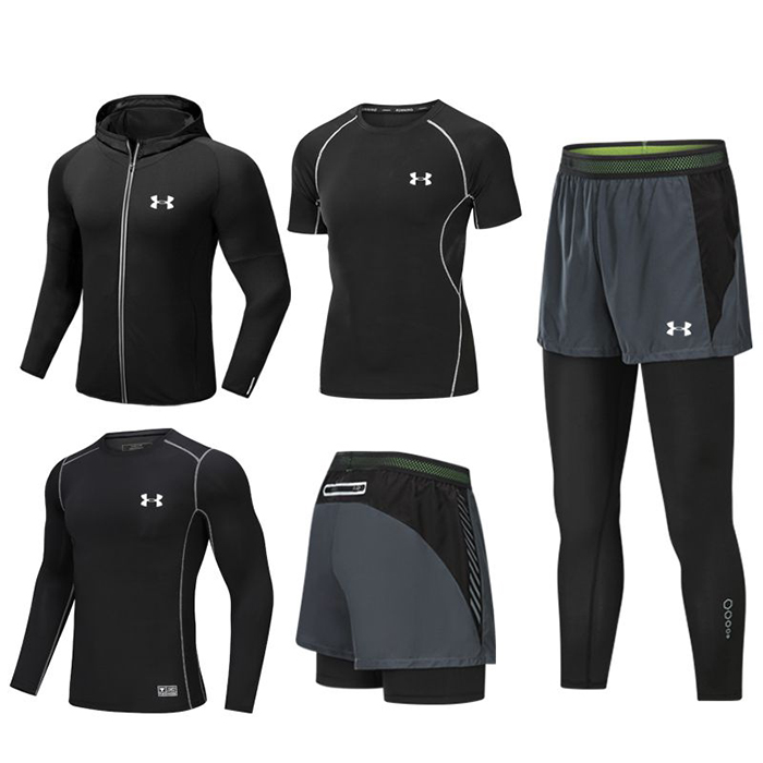 Under Armour 5 Piece Set Quick drying For men's Running Fitness Sports Wear Fitness Clothing men Training Set Sport Suit-6953016