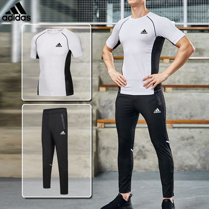 Adidas 2 Piece Set Quick drying For men's Running Fitness Sports Wear Fitness Clothing men Training Set Sport Suit-1193029