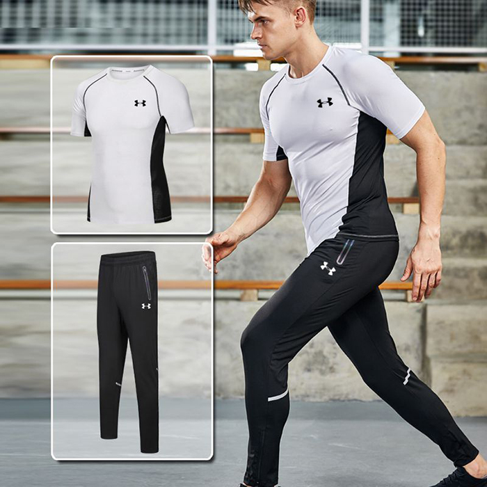 Under Armour 2 Piece Set Quick drying For men's Running Fitness Sports Wear Fitness Clothing men Training Set Sport Suit-9691530
