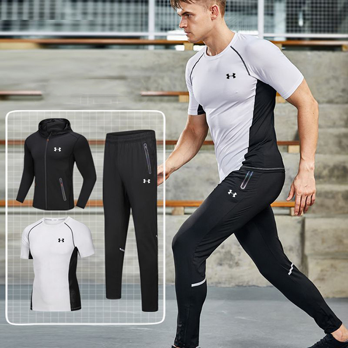Under Armour 3 Piece Set Quick drying For men's Running Fitness Sports Wear Fitness Clothing men Training Set Sport Suit-7305395