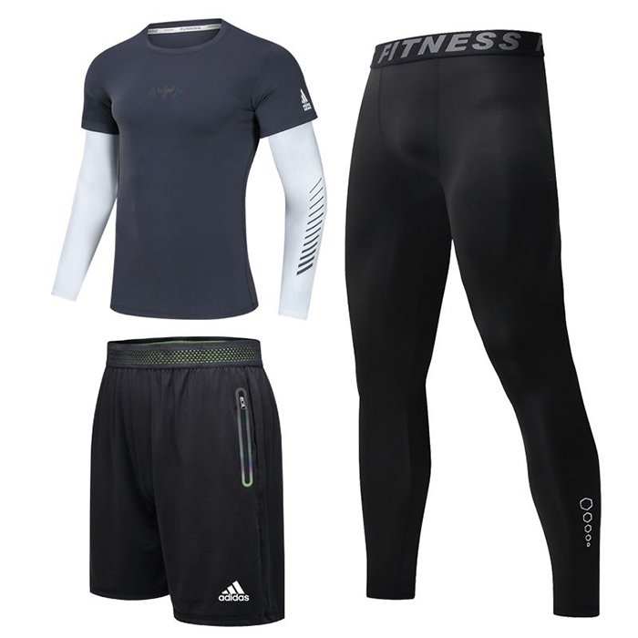 Adidas 3 Piece Set Quick drying For men's Running Fitness Sports Wear Fitness Clothing men Training Set Sport Suit-7421716