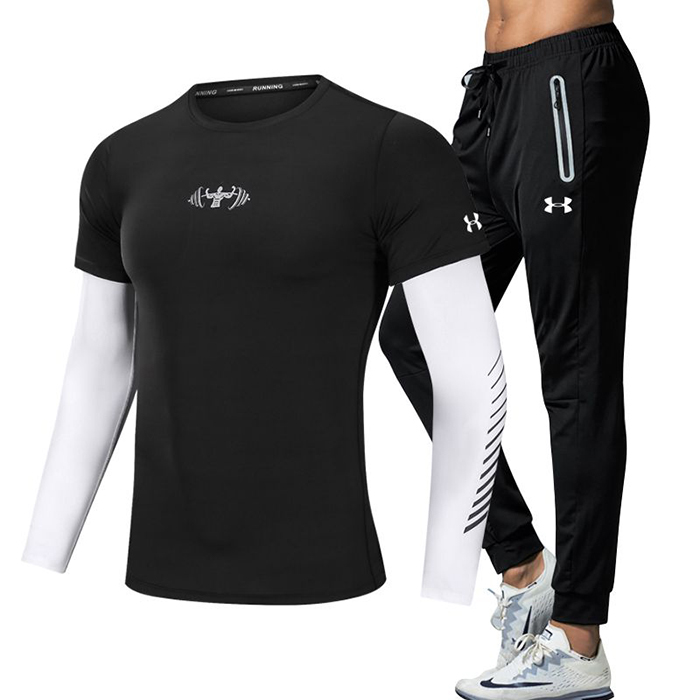Under Armour 2 Piece Set Quick drying For men's Running Fitness Sports Wear Fitness Clothing men Training Set Sport Suit-7197058