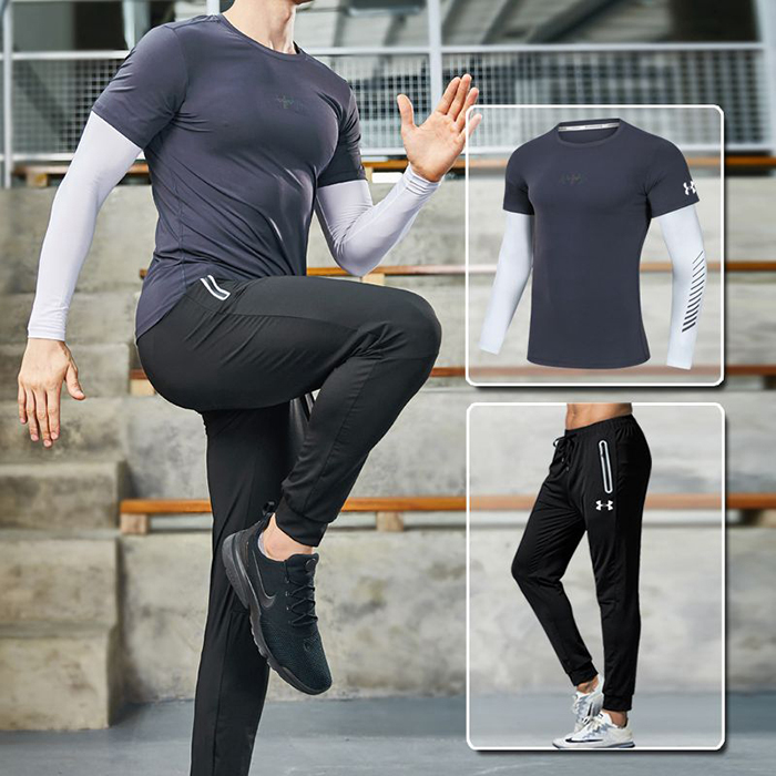 Under Armour 2 Piece Set Quick drying For men's Running Fitness Sports Wear Fitness Clothing men Training Set Sport Suit-7253978