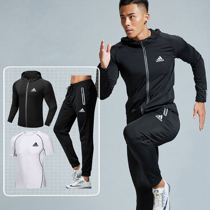 Adidas 3 Piece Set Quick drying For men's Running Fitness Sports Wear Fitness Clothing men Training Set Sport Suit-7700382