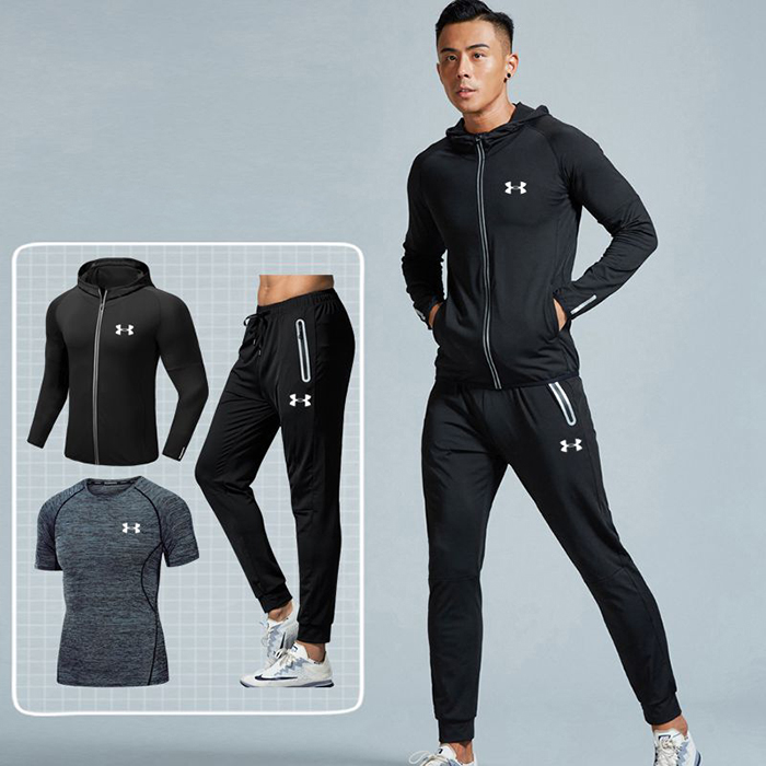 Under Armour 3 Piece Set Quick drying For men's Running Fitness Sports Wear Fitness Clothing men Training Set Sport Suit-4485301