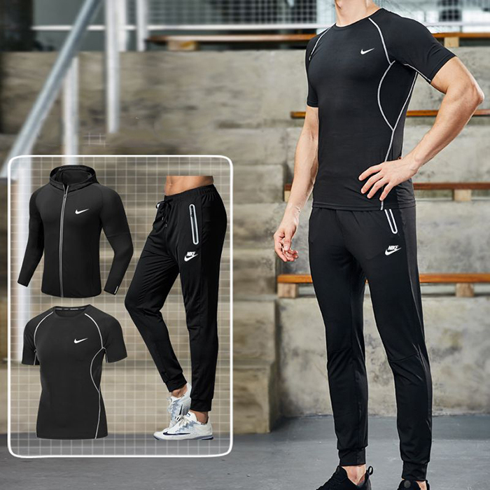 Adidas 3 Piece Set Quick drying For men's Running Fitness Sports Wear Fitness Clothing men Training Set Sport Suit-3773093