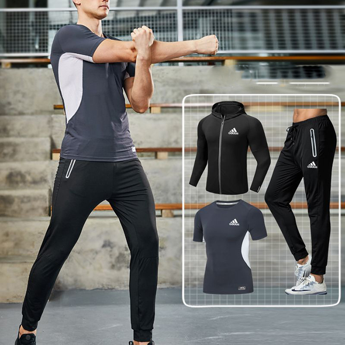 Adidas 3 Piece Set Quick drying For men's Running Fitness Sports Wear Fitness Clothing men Training Set Sport Suit-4684569