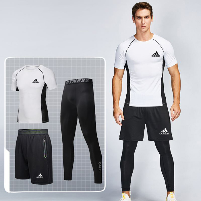 Adidas 3 Piece Set Quick drying For men's Running Fitness Sports Wear Fitness Clothing men Training Set Sport Suit-8278682