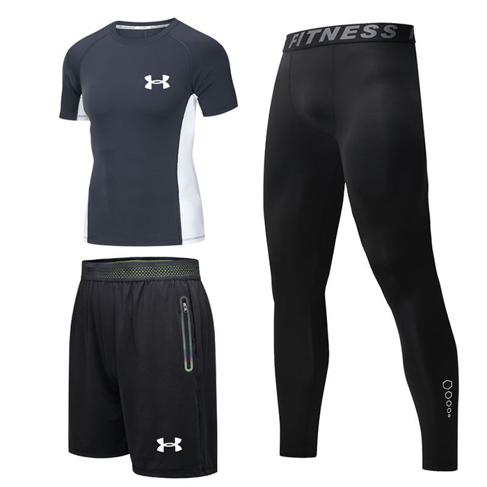 Under Armour 3 Piece Set Quick drying For men's Running Fitness Sports Wear Fitness Clothing men Training Set Sport Suit-5930996