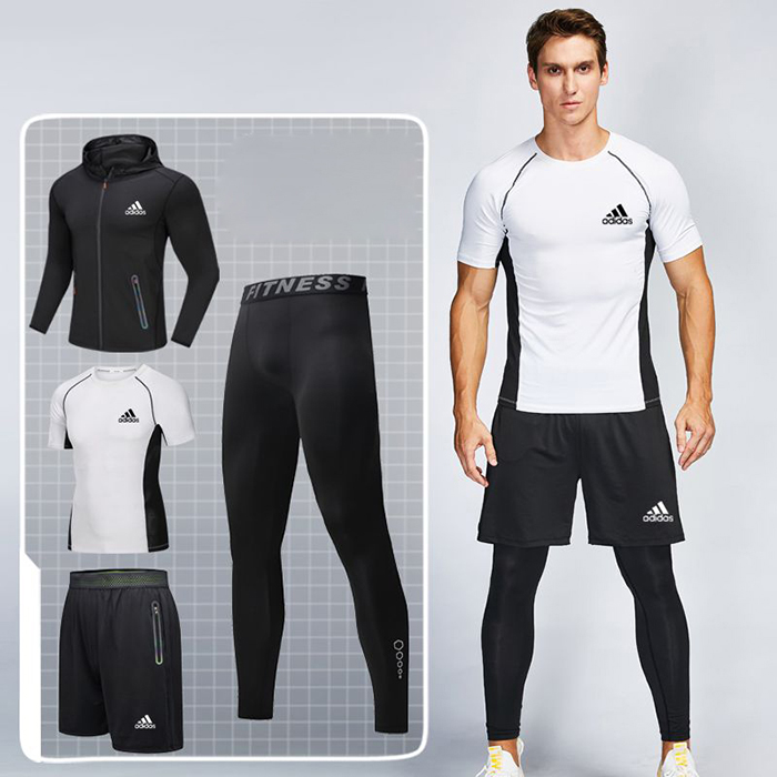 Adidas 4 Piece Set Quick drying For men's Running Fitness Sports Wear Fitness Clothing men Training Set Sport Suit-9830970