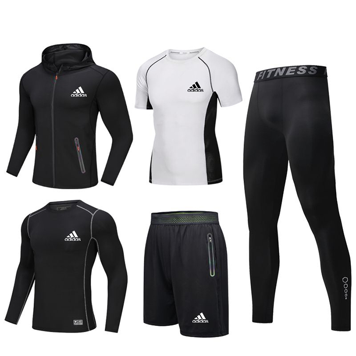 Adidas 5 Piece Set Quick drying For men's Running Fitness Sports Wear Fitness Clothing men Training Set Sport Suit-792420