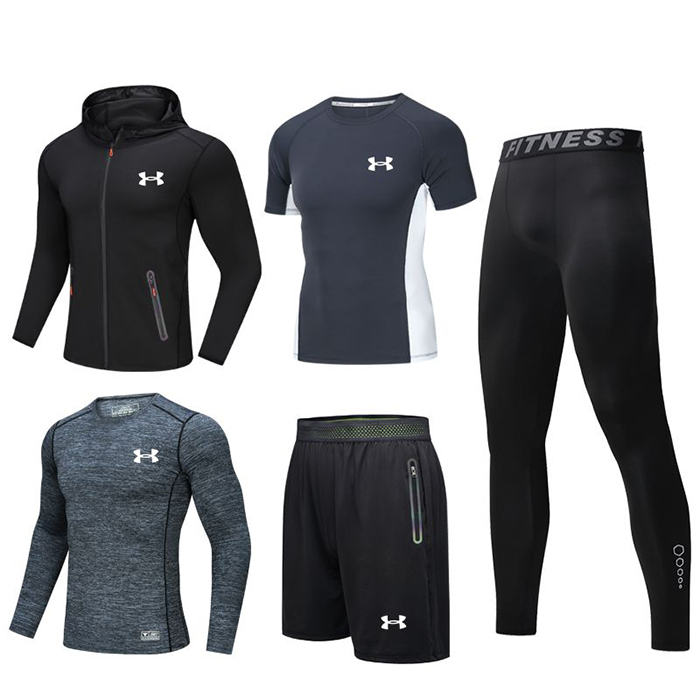 Under Armour 5 Piece Set Quick drying For men's Running Fitness Sports Wear Fitness Clothing men Training Set Sport Suit-2205313