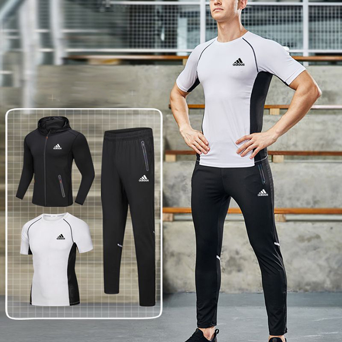 Adidas 3 Piece Set Quick drying For men's Running Fitness Sports Wear Fitness Clothing men Training Set Sport Suit-4722815