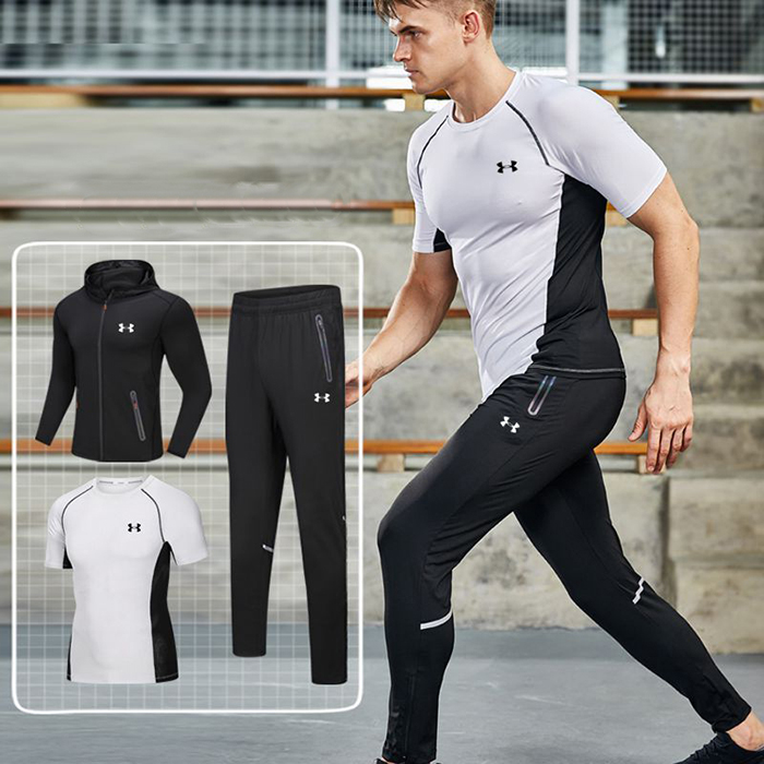 Under Armour 3 Piece Set Quick drying For men's Running Fitness Sports Wear Fitness Clothing men Training Set Sport Suit-9394429
