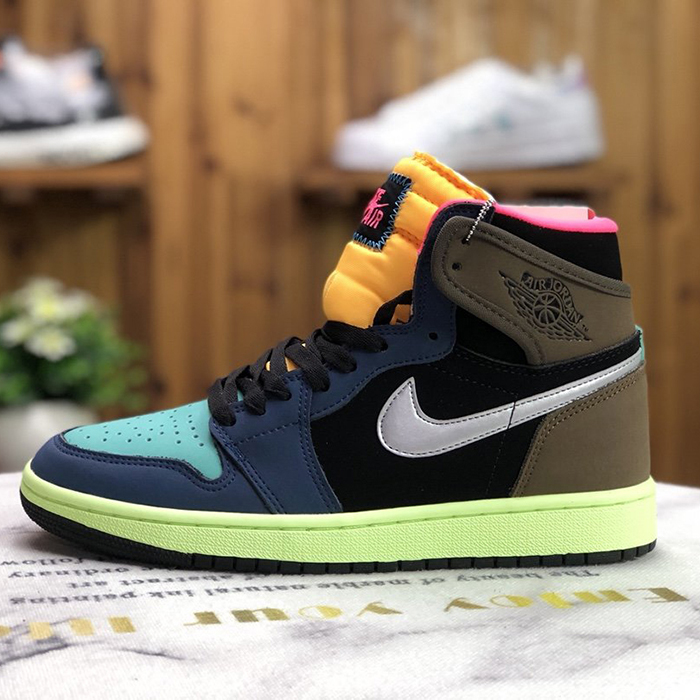 Crossover Jordan AIR JORDAN 1 MID SE AJ1 Running Shoes-Navy Blue/Brown-1488224