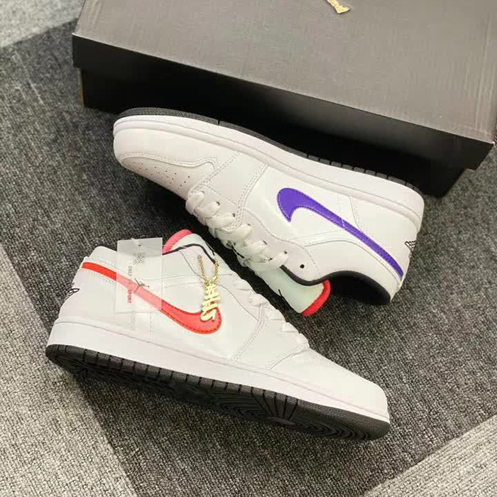 Air Jordan 1 Low Running Shoes-White/Blue-7619618