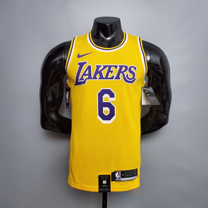 James #6 Lakers Round neck yellow NBA jersey-9533968