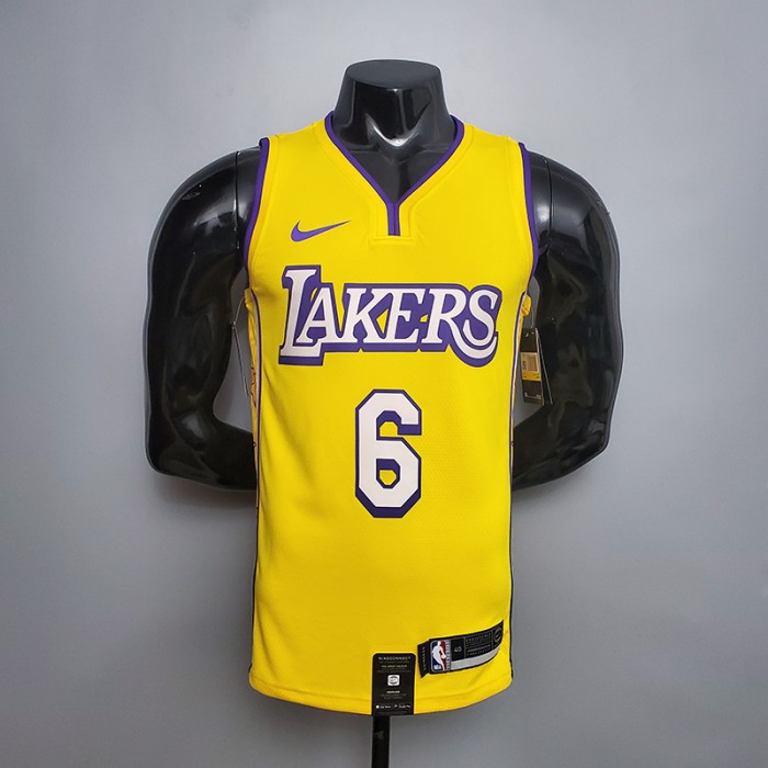 James #6 Lakers V-neck City Edition yellow NBA jersey-6600136