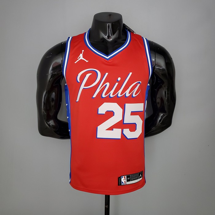 2021 SIMMONS#25 76ers Jordan Themed Red NBA Jersey