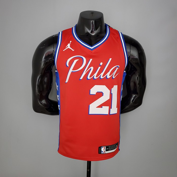 2021 EMBIID#21 76ers Jordan Themed Red NBA Jersey