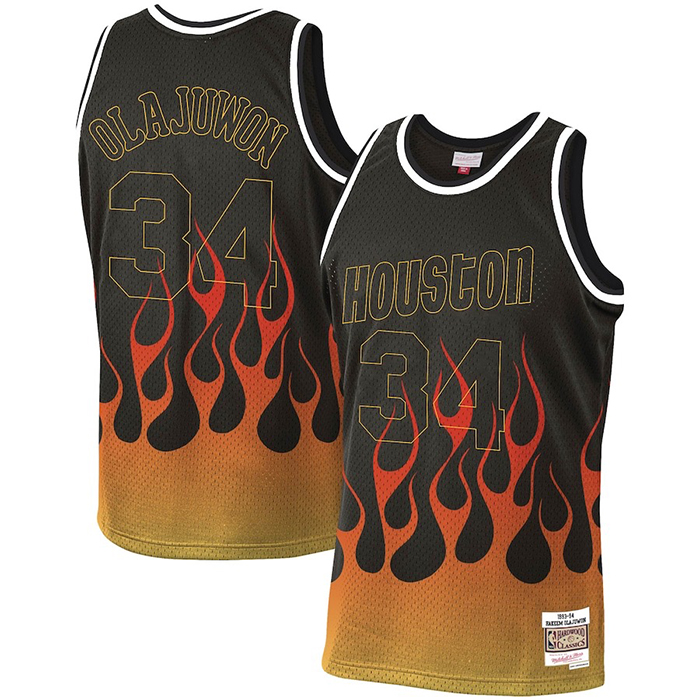 Houston Rockets 34 Hakeem Abdul Olajuwon Retro Flame version NBA Jersey 357542