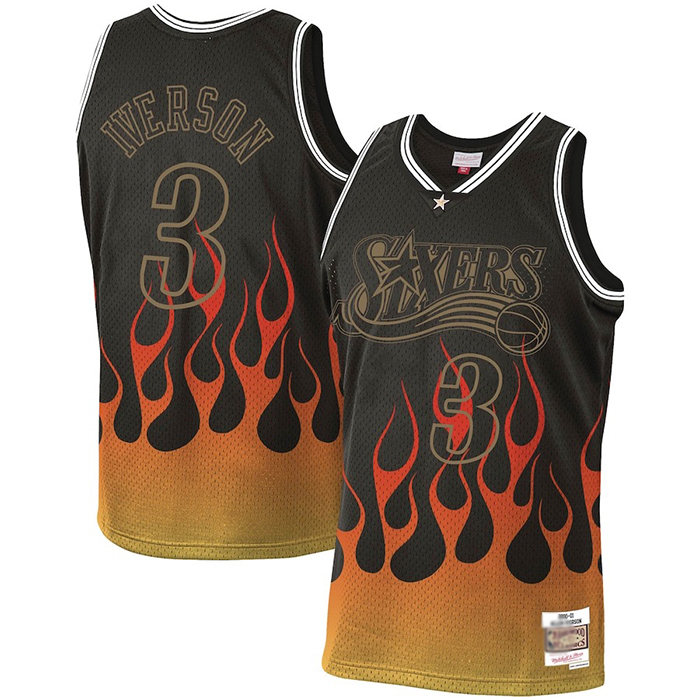 Philadelphia 76ers 3 AllenEzailIverson Retro Flame version NBA Jersey 3565145