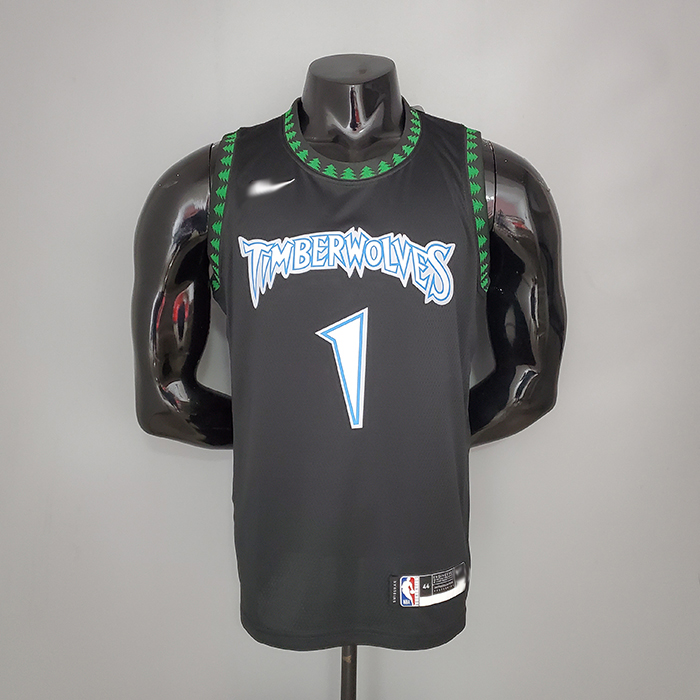EDWARDS#1 2018 Retro Timberwolves Black NBA Jersey-5651966