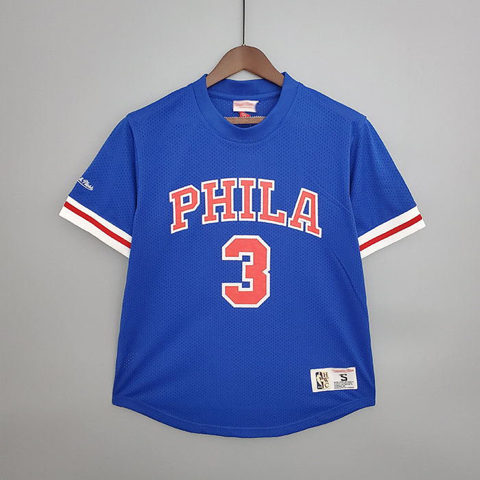 Mitchellness 76ers Blue No. 3 Iverson Retro Mesh Short Sleeve-2772201