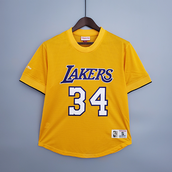 Mitchellness Los Angeles Lakers Yellow No. 34 O'Neial Retro Mesh Short Sleeve-3979520