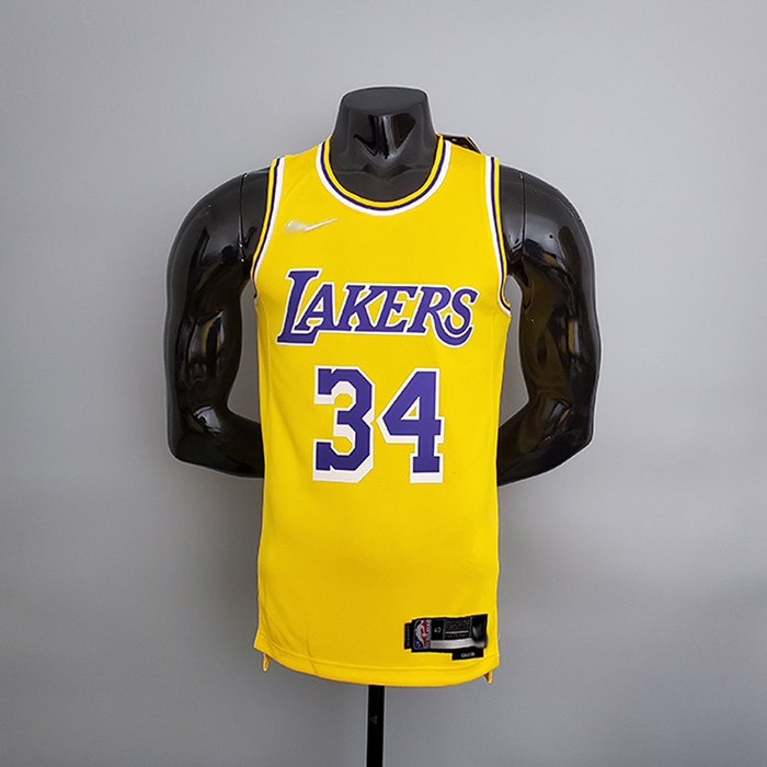 75th Anniversary Lakers Yellow NBA Jersey #34 White NBA Jersey-864840